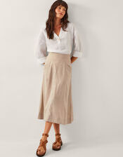 Harper Linen A-Line Midi Skirt, Natural (NATURAL), large