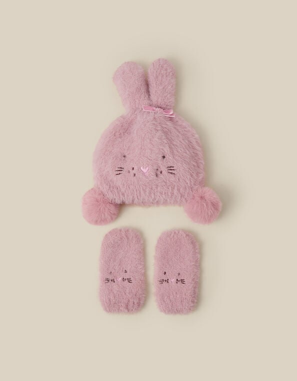 Baby Bunny Beanie Hat & Mittens Set, Pink (PINK), large