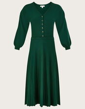 V-Neck Knit Midi Dress, Green (DARK GREEN), large