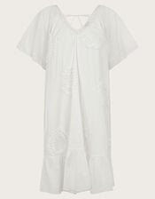 Cynthia Embroidered Short Sleeve Mini Dress, White (WHITE), large