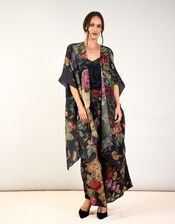 One Hundred Stars Primula Print Wool Throw Over, Black (BLACK), large