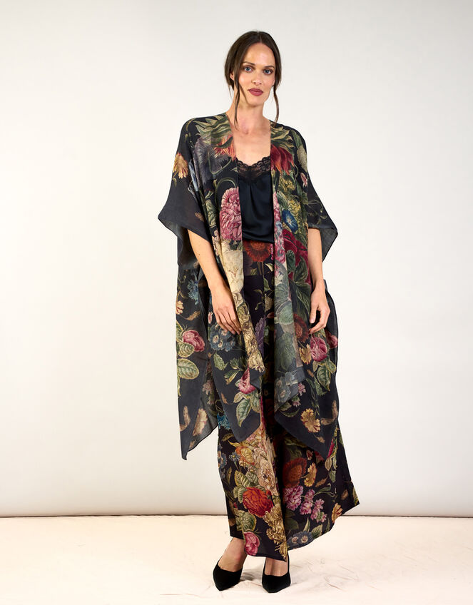 One Hundred Stars Primula Print Wool Throw Over, Black (BLACK), large