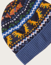 Dinosaur Fair Isle Beanie , Blue (BLUE), large