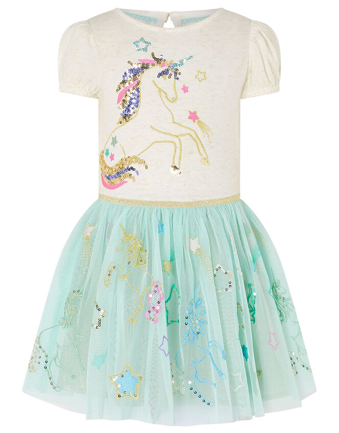 Sequin Unicorn Disco Dress, Blue (AQUA), large