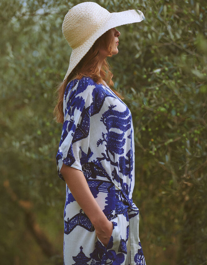 One Hundred Stars Obi Giant Willow Print Midi Dress, Blue (BLUE), large