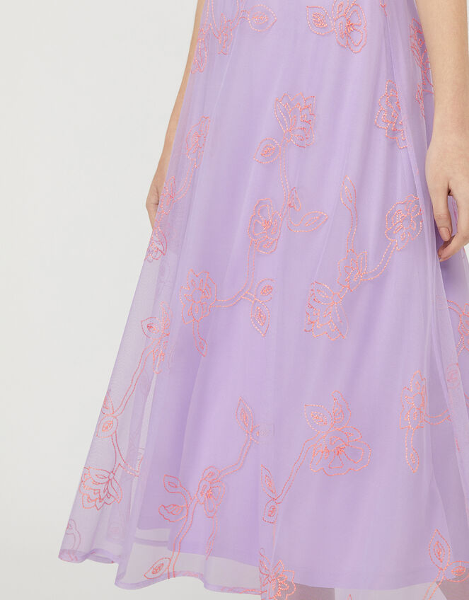 Gabriella Embroidered Floral Midi Dress Purple | Evening Dresses ...