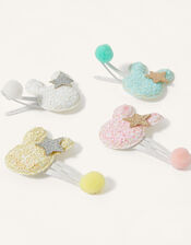 Bunny Pom Pom Hair Clip Set, , large