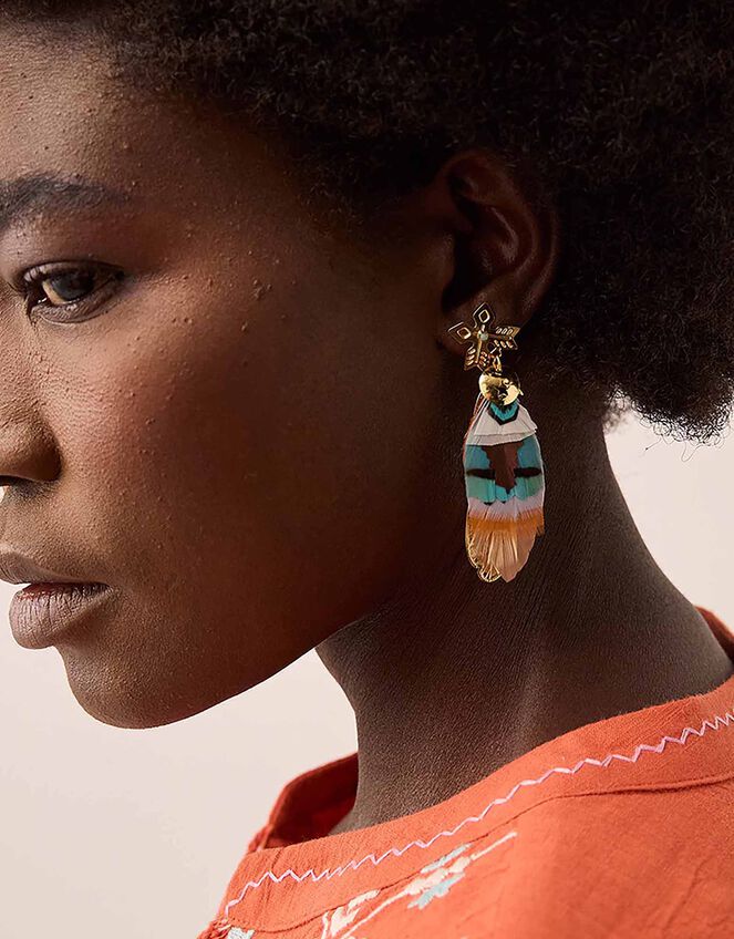 Gas Bijoux Sao Gold-Plated Rainbow Feather Drop Earrings, , large