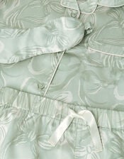 Bow Print Pyjamas & Sleep Mask Set, Green (GREEN), large