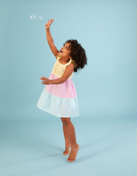 Baby Gingham Colour Block Dress, Multi (MULTI), large