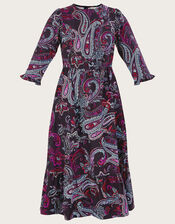 Cord Paisley Print Dress, Blue (NAVY), large