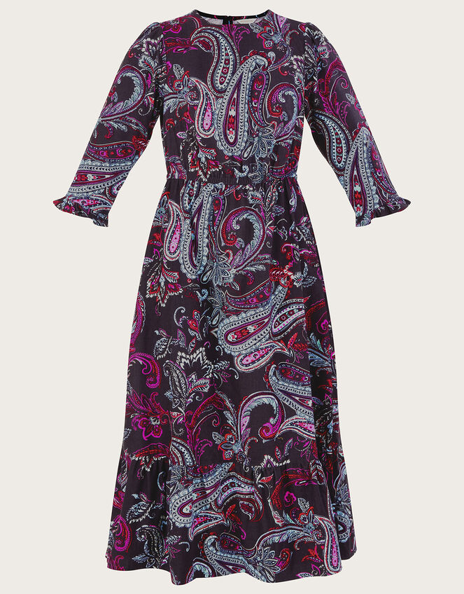 Cord Paisley Print Dress, Blue (NAVY), large