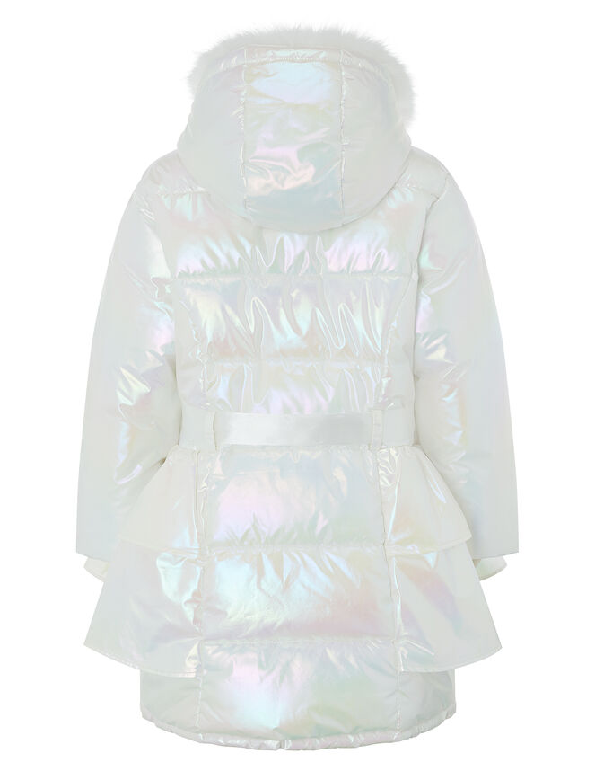 Holographic Frill Padded Coat, Ivory (IVORY), large