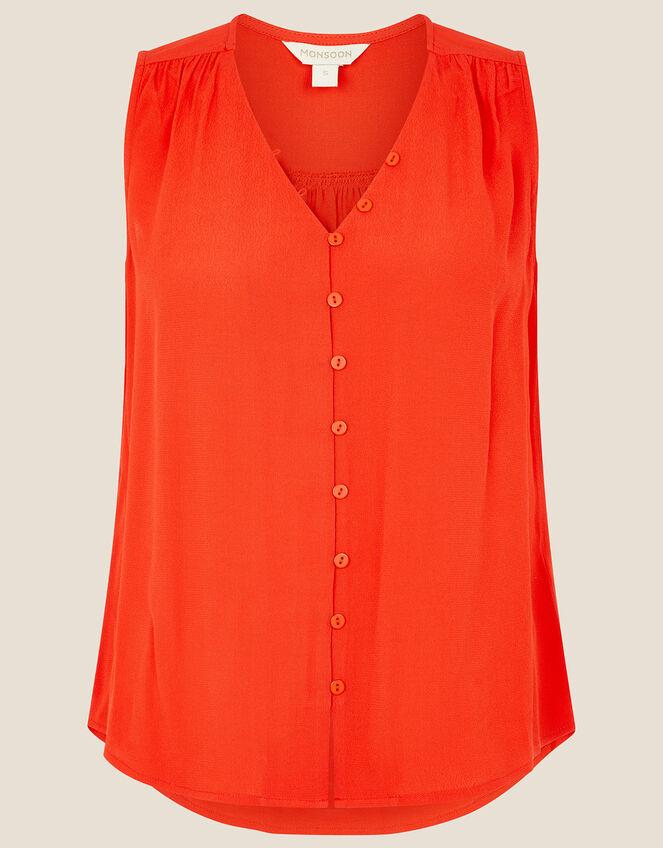Button Front V-Neck Tank Top, Red (RED), large