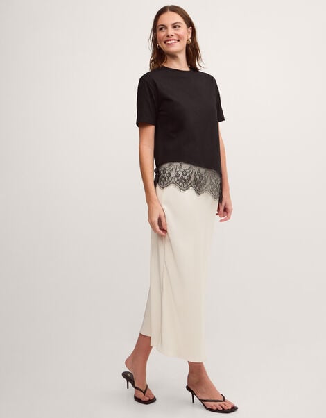 Lola Lace Jersey T-Shirt, Black (BLACK), large
