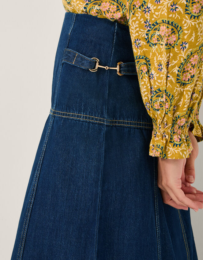 Brooke Seamed Denim Midi Skirt, Blue (INDIGO), large