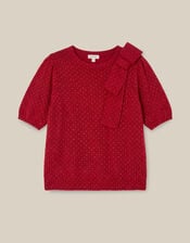 Sue Polka Dot Bow Jumper, Red (RED), large