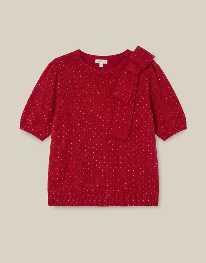 Sue Polka Dot Bow Jumper, Red (RED), large