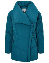 Dhalia Short Padded Coat in Recycled Fabric, Teal (TEAL), large