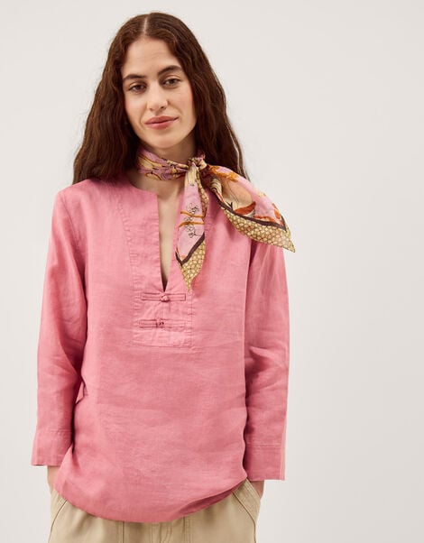 Alexis Knot Button Linen Top, Pink (DUSKY PINK), large