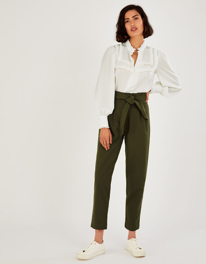 Paper Bag Belted Cargo Trousers in Sustainable Cotton, Green (KHAKI), large