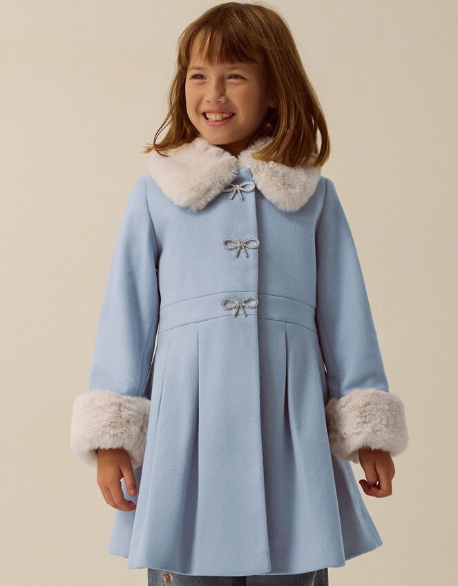 Isabella Faux Fur Collar Coat, Blue (BLUE), large