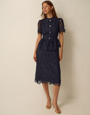 Alice Lace Peplum Midi Dress, Blue (NAVY), large