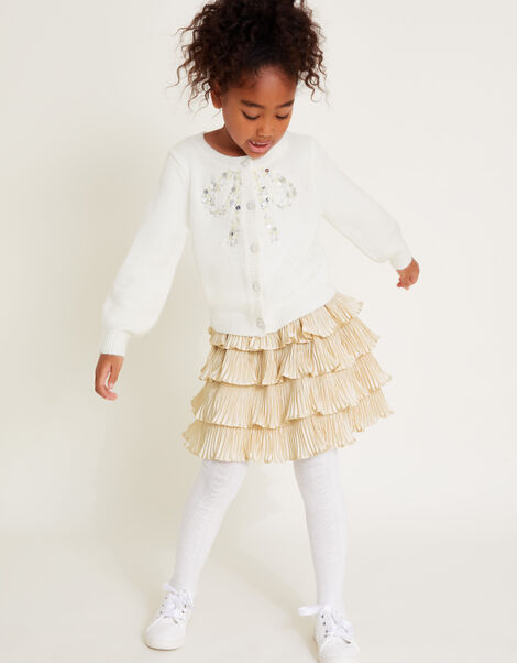 Bow Embellished Sequin Cardigan, Cream (CREAM), large