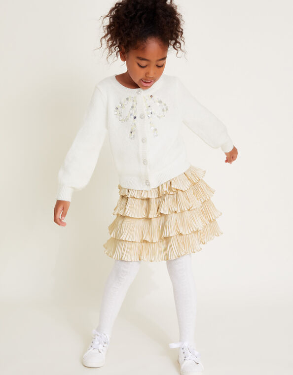 Bow Embellished Sequin Cardigan, Cream (CREAM), large