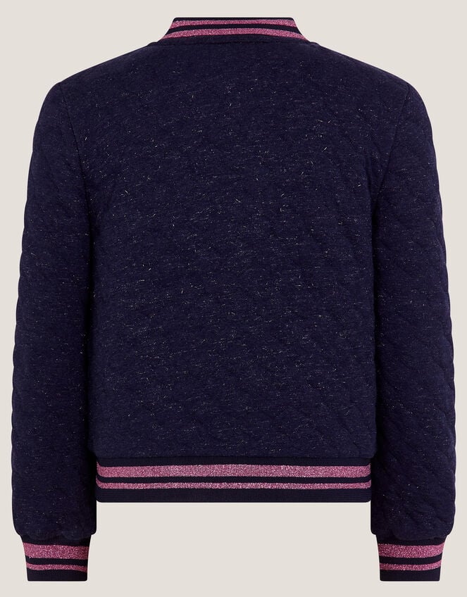 Sequin Bow Bomber Jacket, Blue (NAVY), large