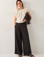 Margo Linen Blend Wide Leg Trousers, Black (BLACK), large