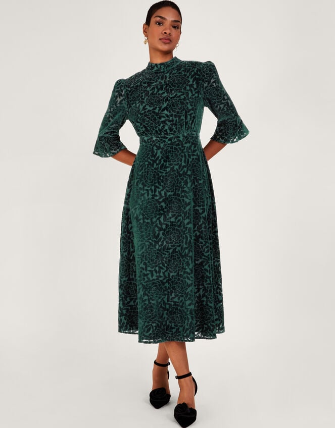 Fleur Devore Midi Dress, Teal (TEAL), large