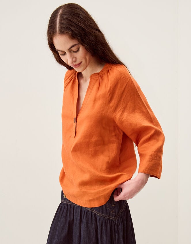 Gianna Linen Top, Orange (RUST), large