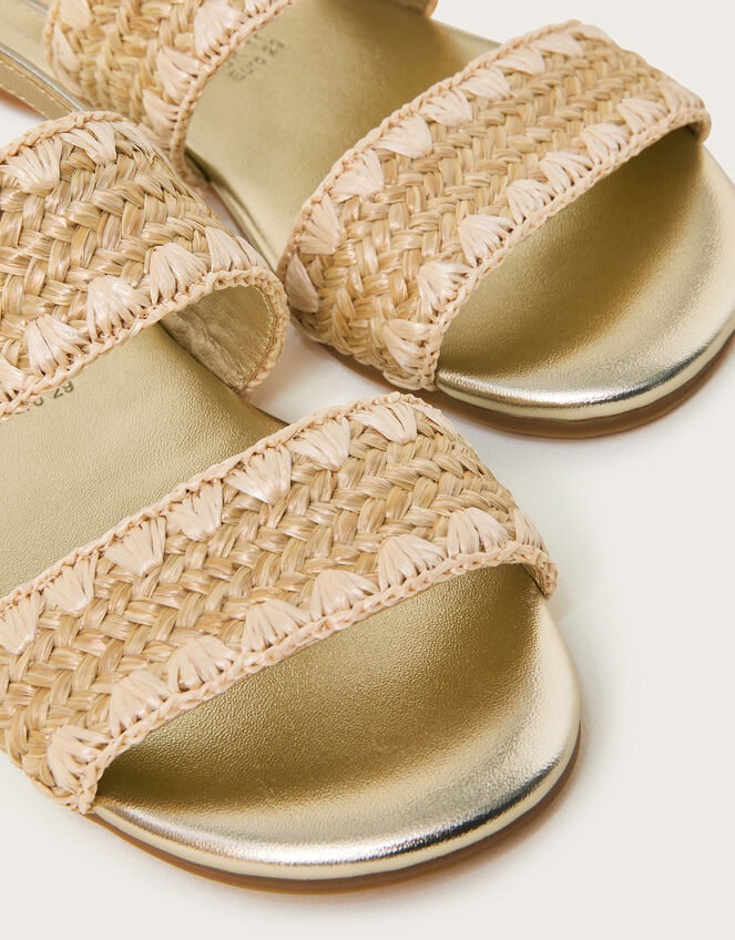 Woven Whipstitch Strappy Sandals, Gold (GOLD), large