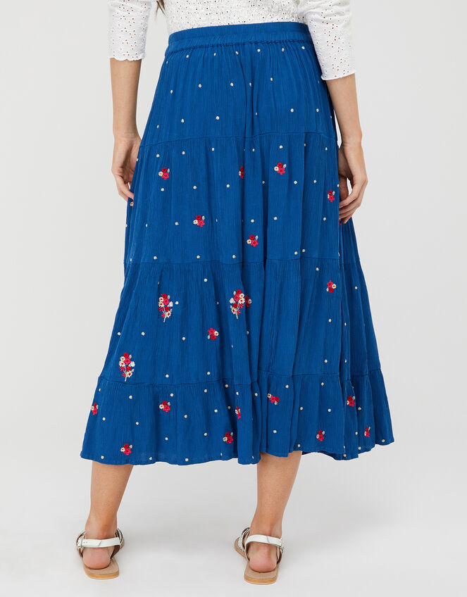Clara Floral Embroidery Tiered Skirt in LENZING™ ECOVERO™, Blue (BLUE), large