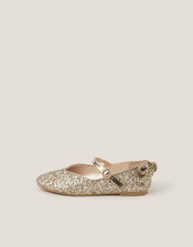 Glitter Back Bow Ballet Flats, Gold (ROSE GOLD), large