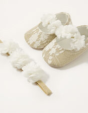 Satin Bow Bootie and Bando Set, Ivory (IVORY), large