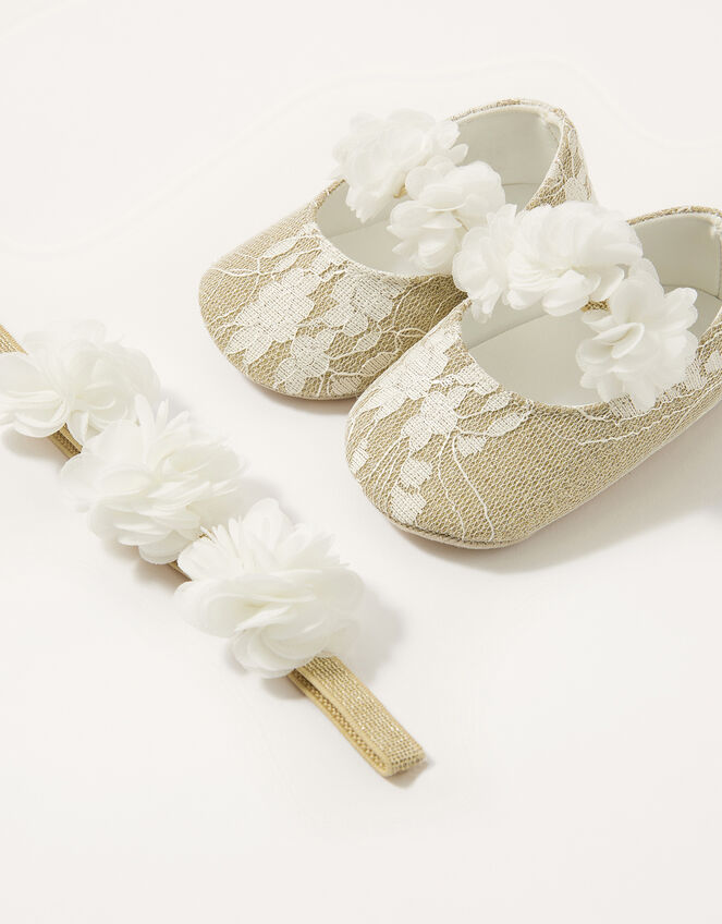 Satin Bow Bootie and Bando Set, Ivory (IVORY), large