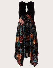 Peony Devore Hanky Hem Dress, Black (BLACK), large
