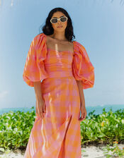 Sundress Violette Puff Sleeve Check Maxi Dress, Pink (PINK), large