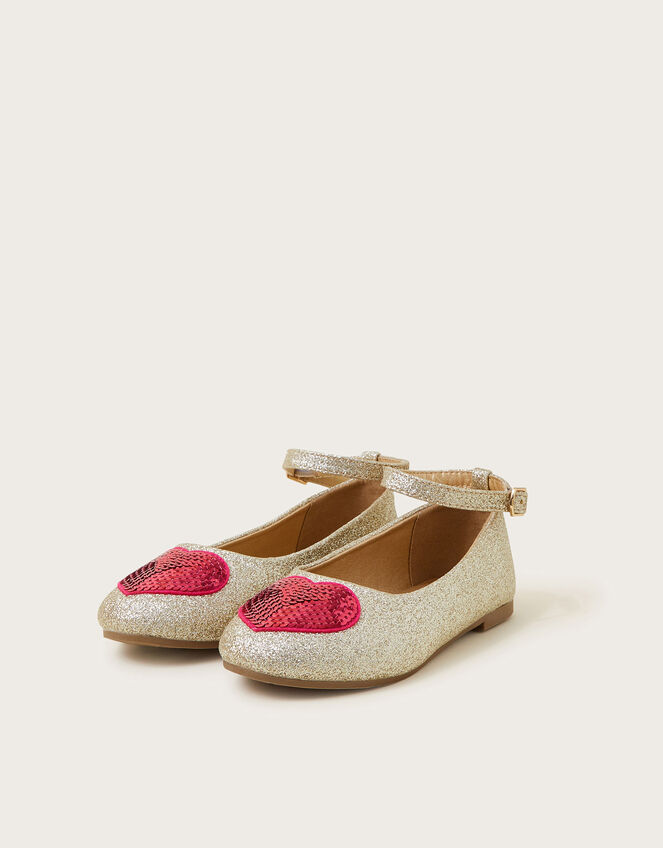 Sequin Heart Sparkle Ballet Flats Gold Girls' Flat Shoes Monsoon