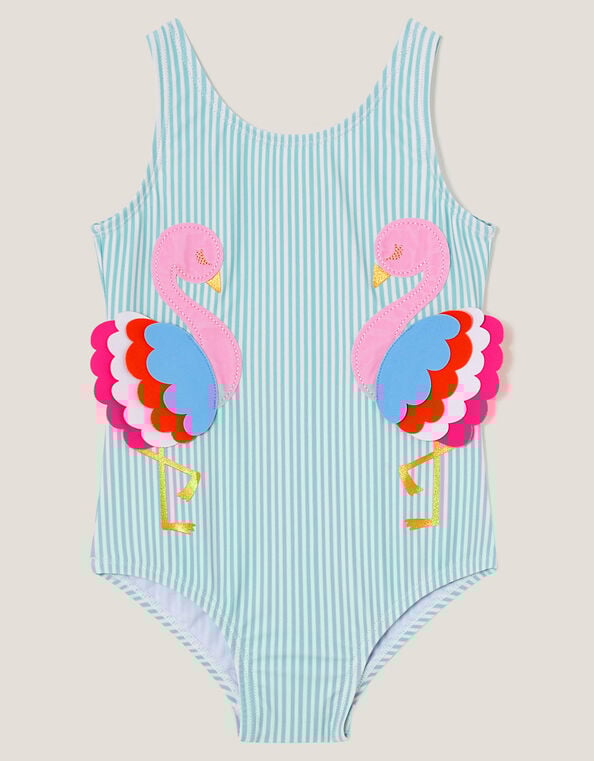 Baby Flamingo Stripe Swimsuit, Blue (AQUA), large