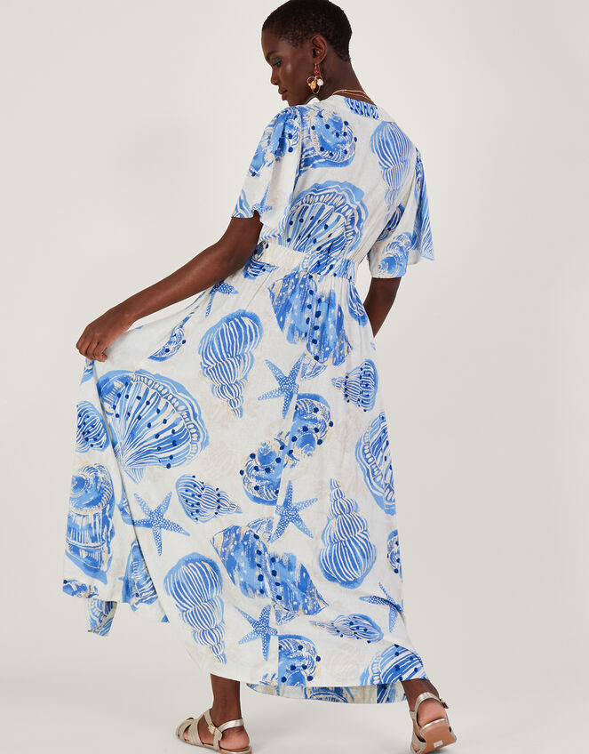 Shell Print Maxi Kaftan Dress in Linen Blend, Ivory (IVORY), large