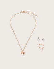Pearl Bow Pendant Jewellery Set, Gold (ROSE GOLD), large