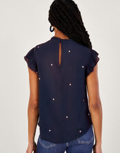 Darla Embroidered Top in Sustainable Viscose, Blue (NAVY), large