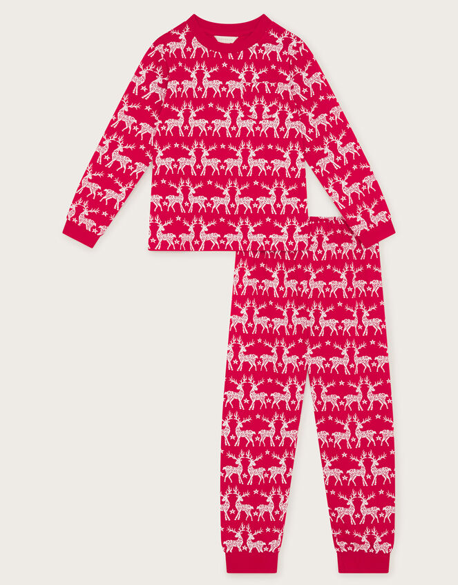 Reindeer Jersey Long Pyjamas Set, Red (RED), large