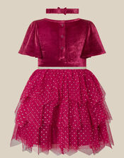 Baby Christmas Reindeer Mesh Dress & Headband Set, Red (BURGUNDY), large