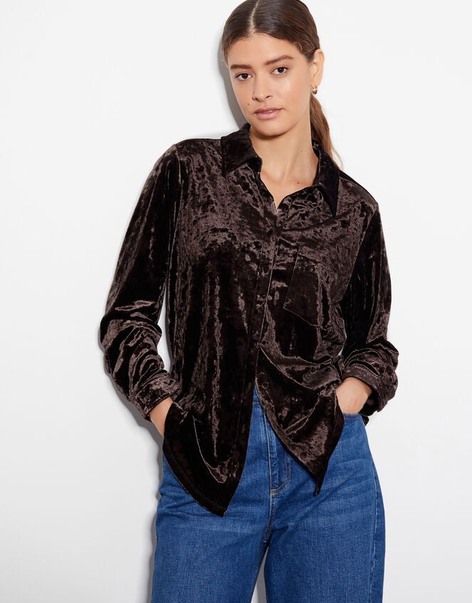 Vida Velvet Shirt, Brown (CHOCOLATE), large
