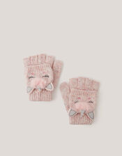 Unicorn Fingerless Gloves with Mittens, Pink (PINK), large