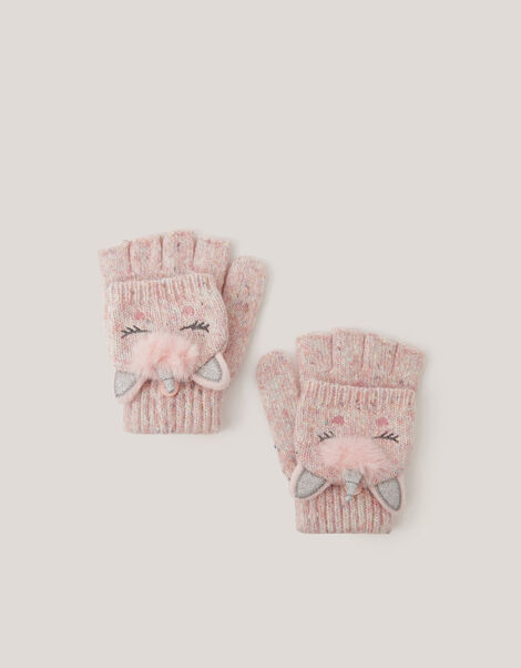Unicorn Fingerless Gloves with Mittens, Pink (PINK), large